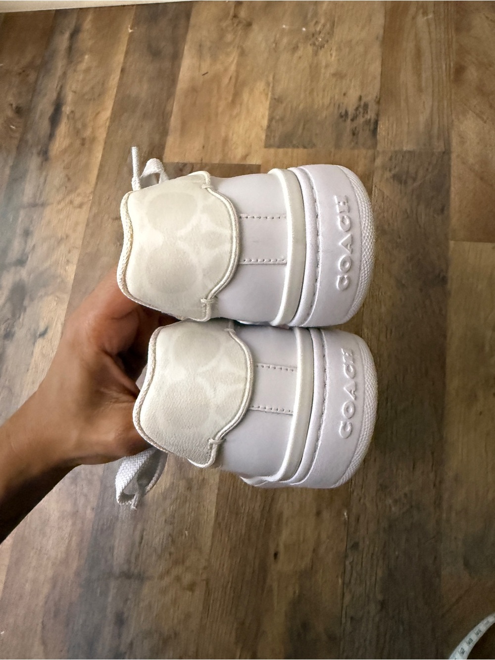 Coach White Leather Low-Top Sneakers with Cream Collar - Picture 9 of 11